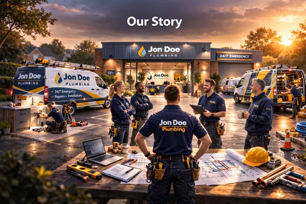 Jon Doe Plumbing team with a happy customer